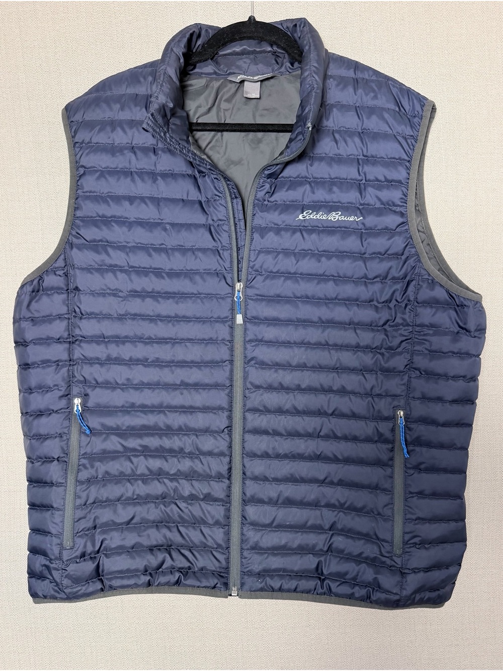 Eddie Bauer Men's Blue Puffer Vest, EB650 Down, Full Zip, Outdoor, Insulated, XL